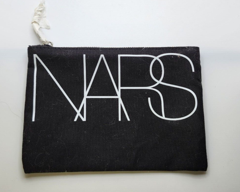 NARS Cosmetics Black Makeup Lined Bag Pouch ~ Silver Logo Zipper Pull ~NEW